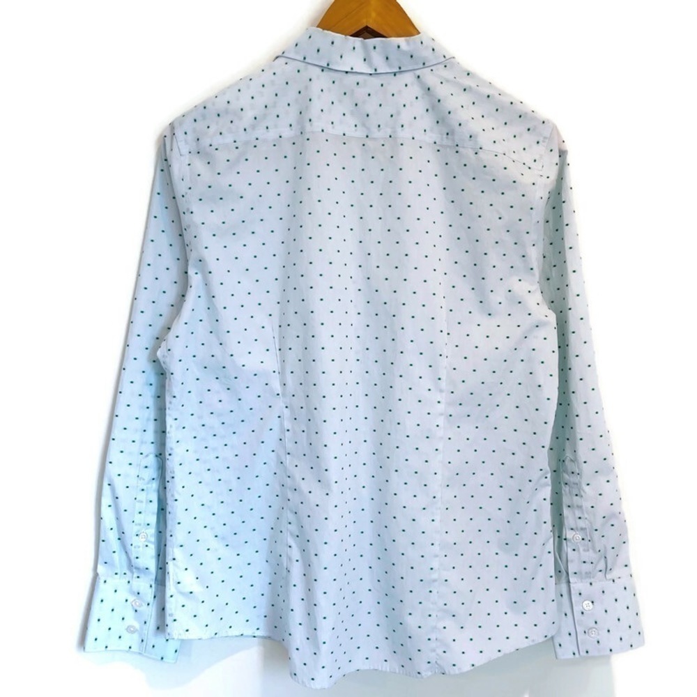 Lands End No Iron Green Embroidered Blue Long Sleeve Button Down Shirt, Size 12P - Picture 2 of 10